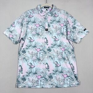 Bad Birdie Polo Shirt Mens‎ Large Flamingo Toucan Print Performance Stretch Golf